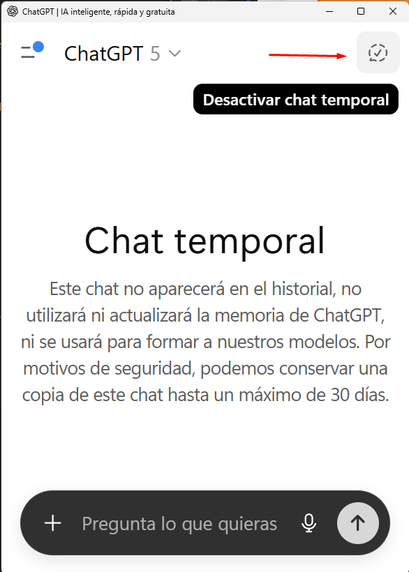 Chats en modo temporal